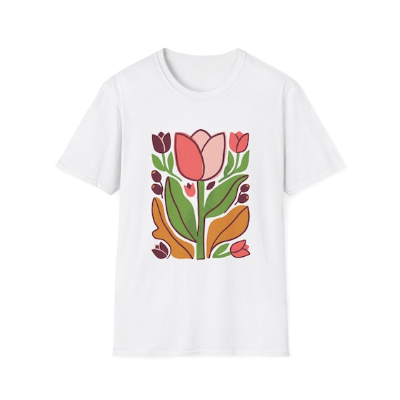 Retro Tulip Floral Illustrated-Women's Shirt | Bold Summer Flower Graphic