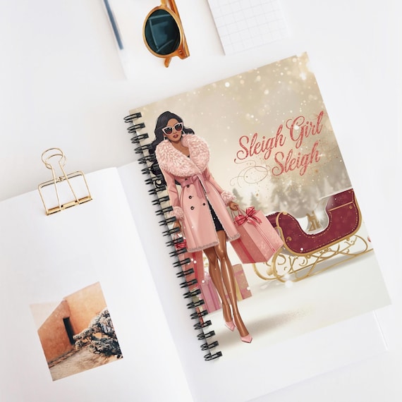 Sleigh Girl Sleigh Spiral Notebook | Coquette Christmas Journal | Pink Glam Winter Notebook