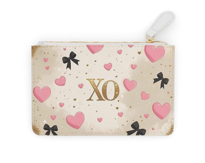 Chic Mini Clutch Bag with Hearts & Bows XO