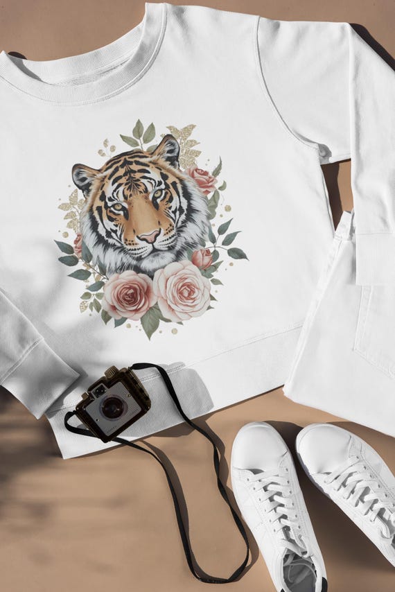 Tiger & Roses Sweatshirt: Majestic Muse Graphic Print