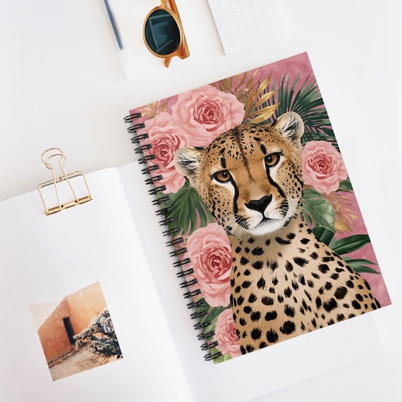 Tropical Cheetah Journal with Coquette Floral Accents