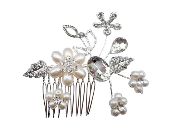 Unik Occasions Pearl Crystal Flower Hair Comb Style 40 Etsy