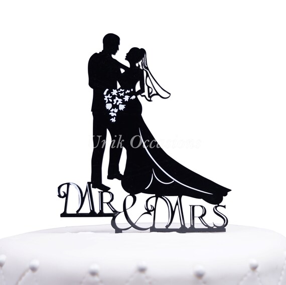 Unik Occasions Romantic Mr Mrs Bride And Groom Silhouette Acrylic Cake Topper