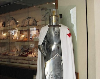 Templar Knight Full Suit of Armor Medieval Crusader Replica with Shield & Cape Handcrafted Armor Display Gothic Knight Costume Collectible