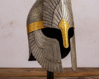Medieval Elven Warrior Helmet Fantasy Cosplay Armor LOTR-Inspired Collectible LARP Costume Helmet with Stand Decorative Display Armor Gift