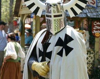 Gran Yelmo Templario Alado, Casco de Cruzado de Fantasía Medieval, Casco de Caballero con Cuernos Vikingos para Cosplay, LARP y Feria Renacentista, regalo de Navidad