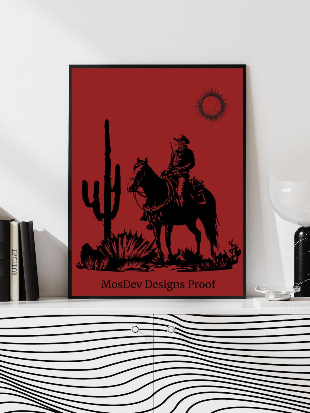 Western Skeleton Cowboy Wall Art | Desert Cowboy on Horseback Print ...