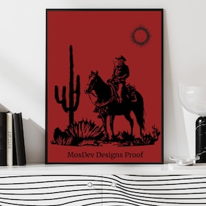 Arte de pared de vaquero esqueleto occidental / Impresión de vaquero del desierto a caballo / Decoración gótica del oeste / Arte de pared del oeste oscuro / Descarga digital