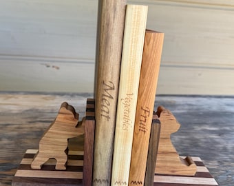 PERSONALIZED Book Shaped Wooden Cutting Boards with Bear Bookends