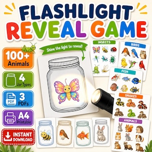 Insect Flashlight Reveal Game | 100+Animals cracter | child Learning | Preschool |Kindergarten Activity | A4 page pdf ( instant download)