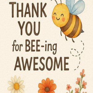 Postal de agradecimiento por ser una abeja – Tarjeta imprimible de abeja – Tarjeta de agradecimiento en acuarela – Linda descarga digital – Beegaarden
