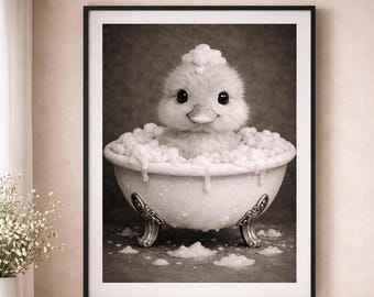 Black and White Duckling Bathtub Art, Printable Nursery Bathroom Decor (Digital Download)
