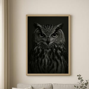 Black and White Owl Print: Minimalist Wildlife Photography (Digital Download