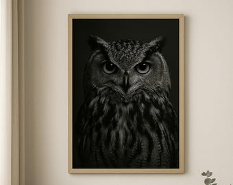 Black and White Owl Print: Minimalist Wildlife Photography (Digital Download