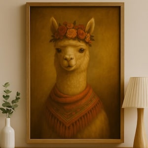 Boho Lama Portrait Print: Vintage Animal Wall Art (Digital Download