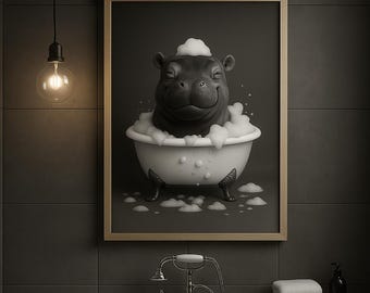 Baby Hippo Print: Minimalist Black and White Nursery Wall Art (Digital Download