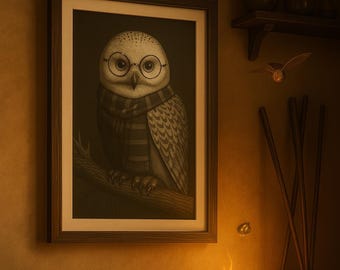 Harry Potter Owl Nursery Print: Black and White Snowy Owl Illustration (Instant Download)