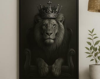 Lion in Armchair Art Print: Vintage Royal Decor (Digital Download