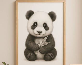 Baby Panda Line Art Print: Minimalist Nursery Decor (Digital Download)