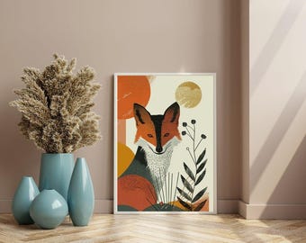 Lámina infantil de zorro bohemio: Póster de animales del bosque (descarga digital)
