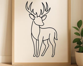 Minimalist Deer Line Art Print: Scandinavian Woodland Poster (Digital Download