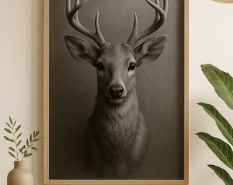 Black and White Deer Print: Minimalist Woodland Nursery Art (Digital Download)
