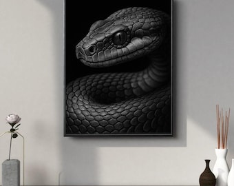 Black and White Snake Print: Minimalist Serpent Photography, Boho Wall Art (Digital Download)