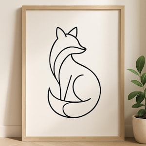 Minimalist Fox Line Art Print - Black and White Animal Wall Art - Scandinavian Forest Animal Decor - Digital Download Printable Poster