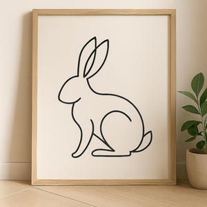 Minimalist Rabbit Line Art Print: Modern Black and White Bunny Illustration (Digital Download)