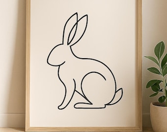 Minimalist Rabbit Line Art Print: Modern Black and White Bunny Illustration (Digital Download)