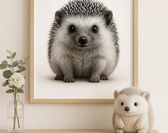 Hedgehog Nursery Print: Minimalist Black and White Woodland Animal (Digital Download)