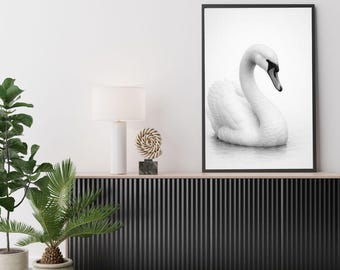 Black and White Swan Art Print: Minimalist Home Decor (Digital Download)