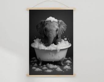 Elephant in Tub Print: Playful Bathroom Animal Art (Digital Download)