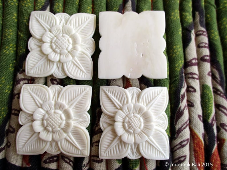 Abadi Balinese Architectural Flower Large Carved Bone Cabochon 40mm