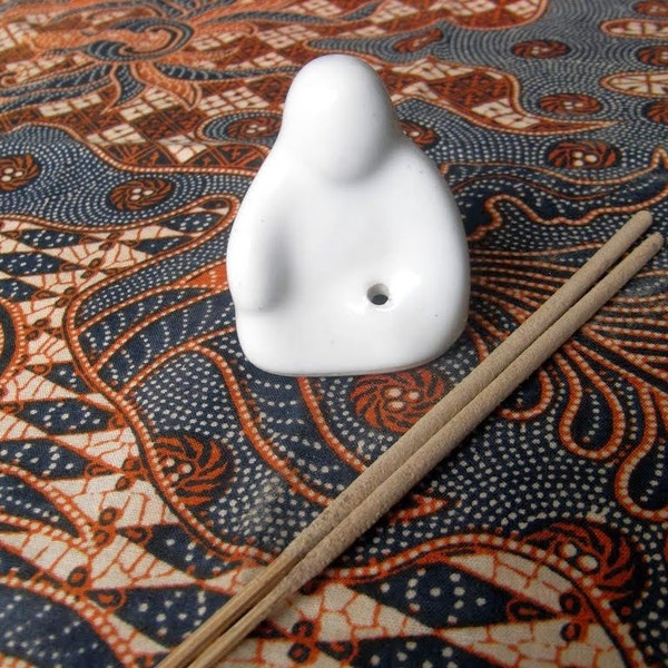 Stylized Buddha White Ceramic Incense Stick Holder 55mm