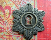 Tropical Leaf Brass Keyhole Escutcheon