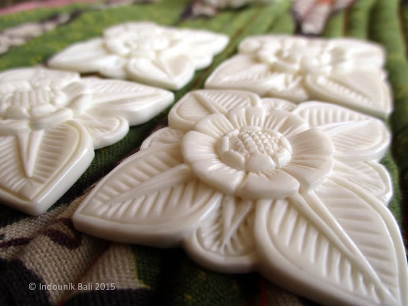 Abadi Balinese Architectural Flower Large Carved Bone Cabochon 40mm