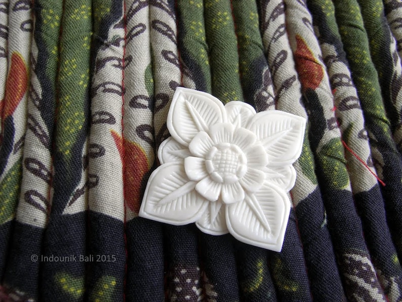 Abadi Balinese Architectural Flower Large Carved Bone Cabochon 40mm