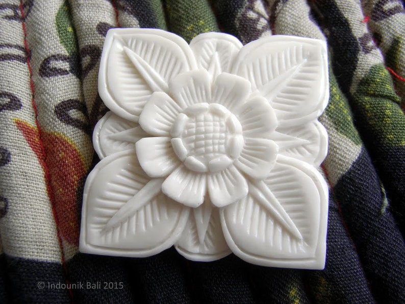 Abadi Balinese Architectural Flower Large Carved Bone Cabochon 40mm