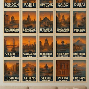 Vintage Travel Poster Set | Sunset Landmark Prints (Digital Download)