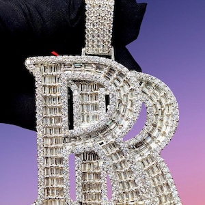 Diamant Baguette Schnitt Benutzerdefinierte Buchstabe R Anhänger Simulierte Diamant 14K Weißgold Finish 925 Silber Benutzerdefinierte Jeder Brief Anhänger Hip Hop Anhänger