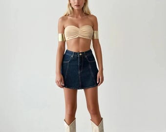 Ruffle Detailed High Waist Navy Blue Denim Skirt – Casual Jean Mini Skirt for Women