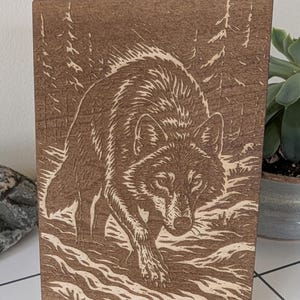 Wolf in the Woods, Woodcut Engraving