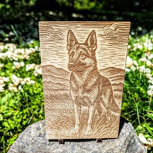 German Shepard, Woodcut Engraving, Dog Art
