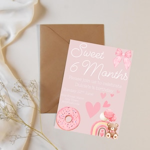 Half Birthday Invitation, Half Birthday, Half Birthday Party, 6 month birthday, 1/2 Birthday, Donut invite, Sweet theme, Girl Party, Pink