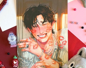 Bang Chan + Kisses Stray Kids Art Print (Postcard size)