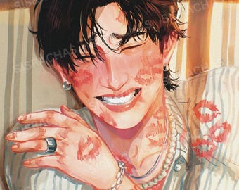 Bang Chan + Kisses Stray Kids Art Print (Postcard size)