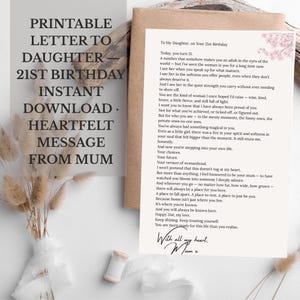 Lettre sincère à sa fille à l'occasion de son 21e anniversaire | Lettre d'anniversaire imprimable de maman | Souvenir émotionnel | Téléchargement numérique instantané