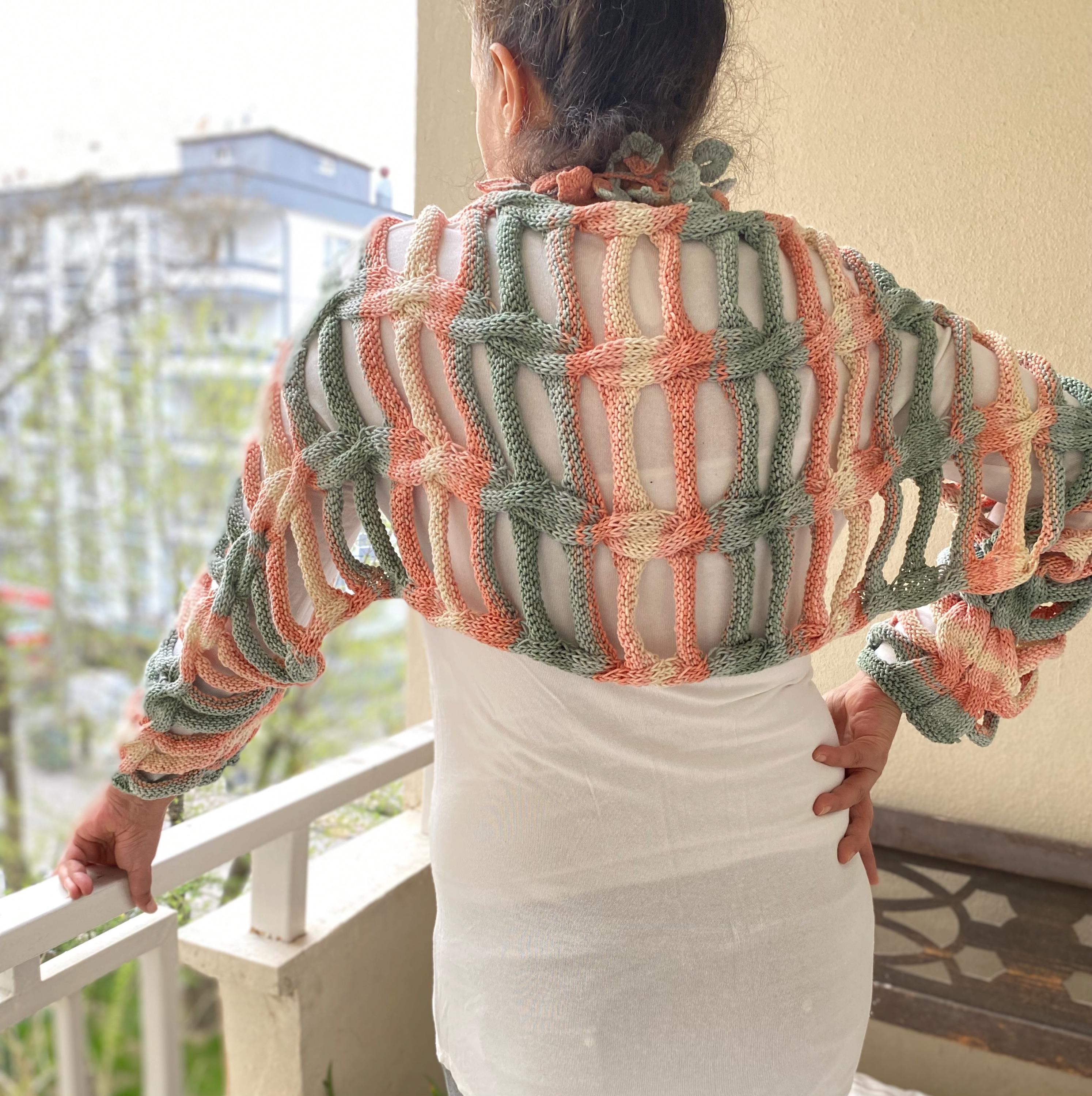 Tattered Bolero With Long Sleeves, -sage ,peach Fuzz Champagne 