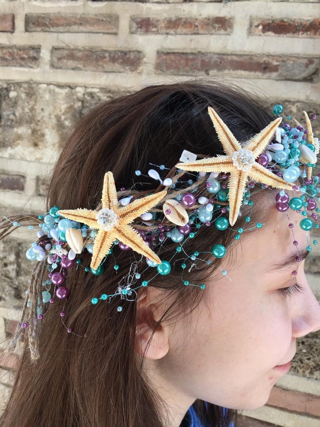 GAFATORY Blue Baby Elastic Headband With Pearl Seashell Starfish...